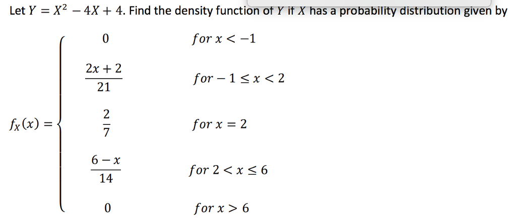 Let Y - X2 -4X + 4. Find The Density Function Of Y... | Chegg.com