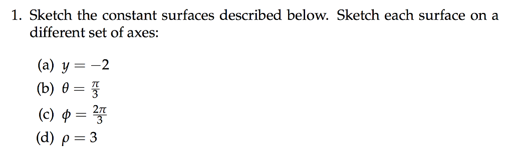 Solved Sketch the constant surfaces described below. Sketch | Chegg.com