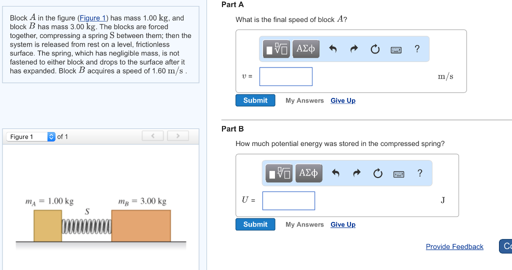 Solved Part A Block A In The Figure (Figure 1) Has Mass 1.00 | Chegg.com