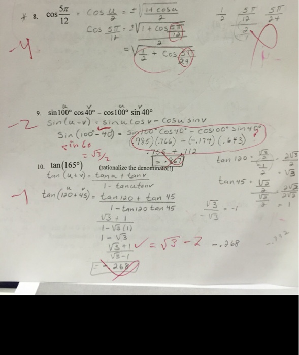 what is the value of cos 100 degree