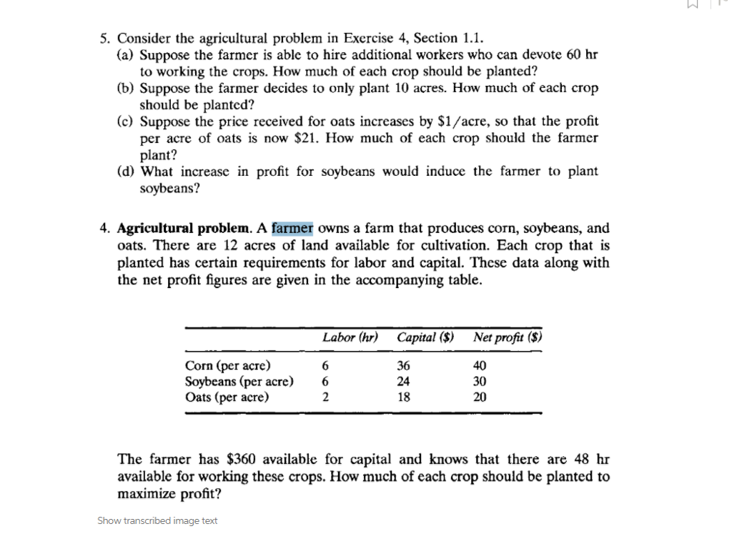 Solved 5. Consider The Agricultural Problem In Exercise 4, | Chegg.com