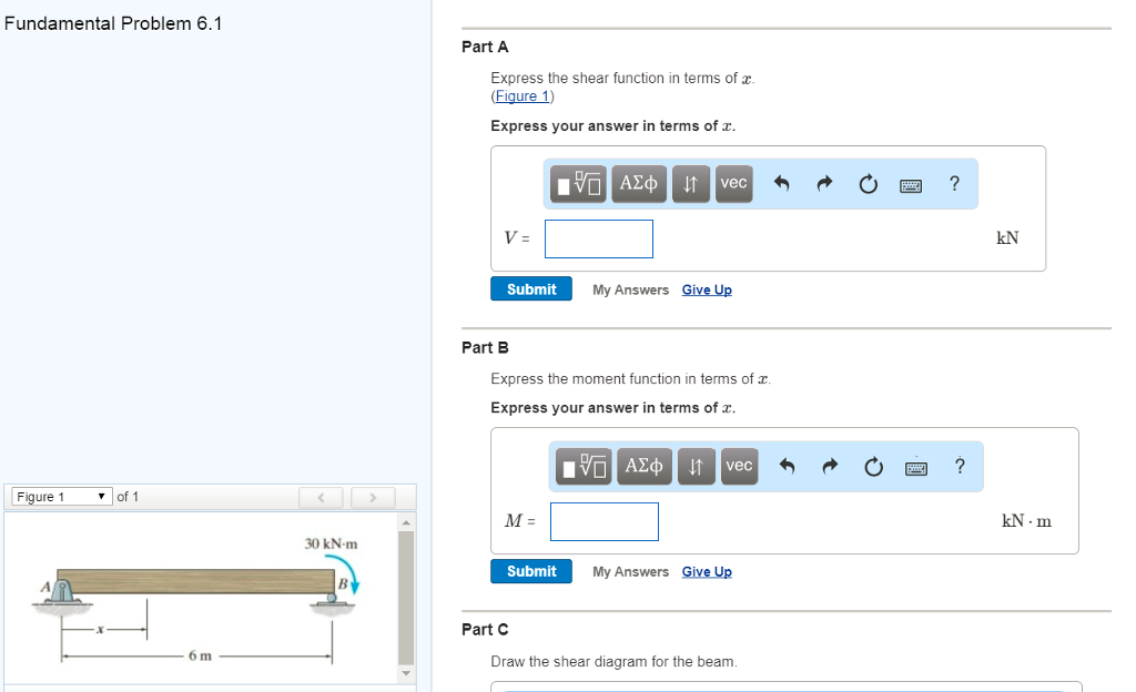Solved Fundamental Problem 6.1 Part A Express the shear | Chegg.com