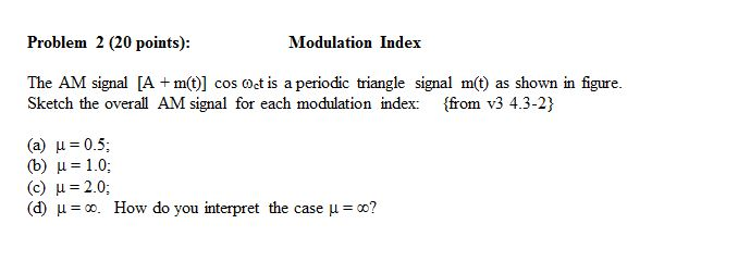 Solved Problem 2 (20 points): Modulation Index The AM signa | Chegg.com