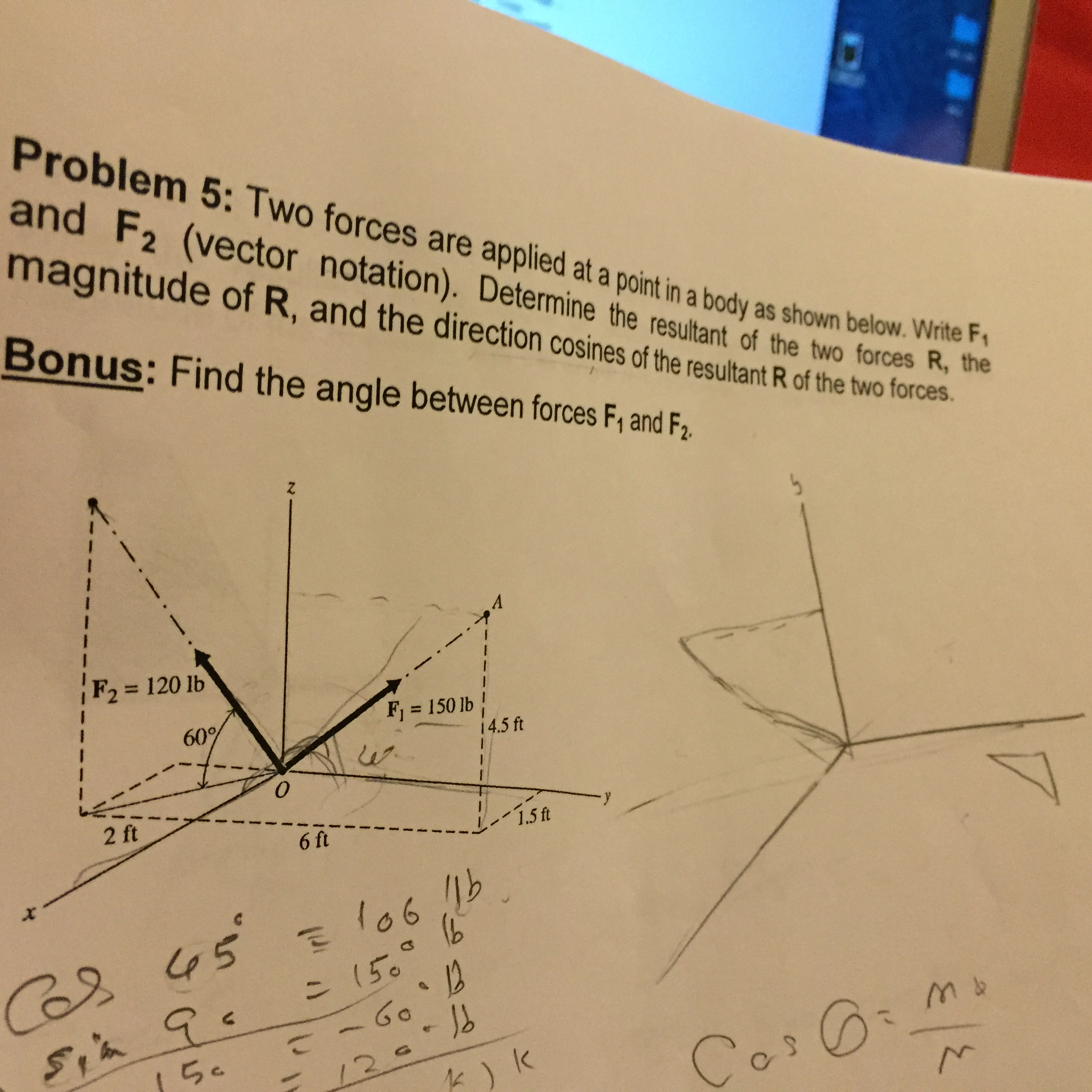 Solved Two Forces Are Applied At A Point In A Body As Shown