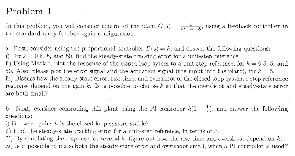 Solved Problem 1 In This Problem, You Will Consider Control | Chegg.com