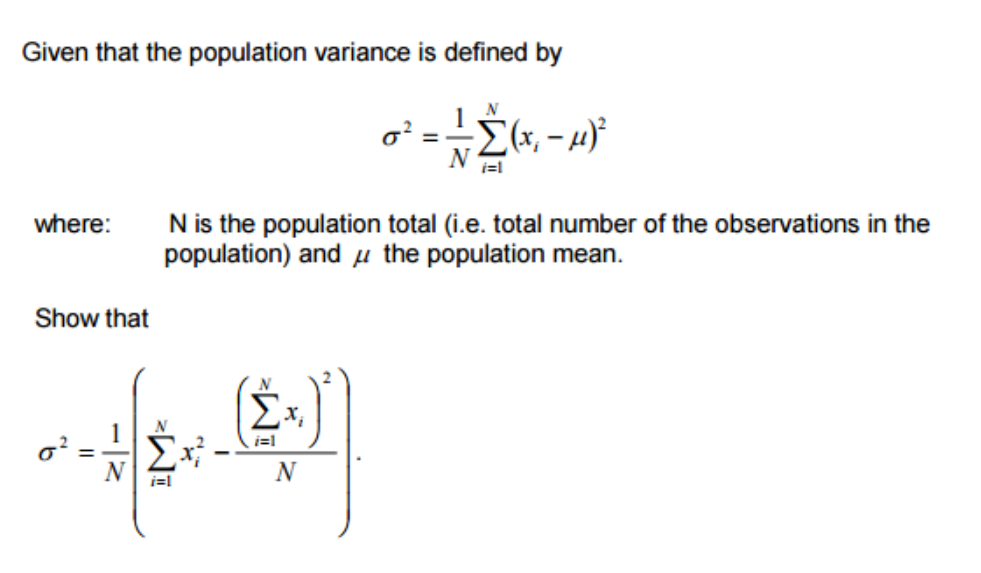 Solved Given that the population variance is defined by | Chegg.com