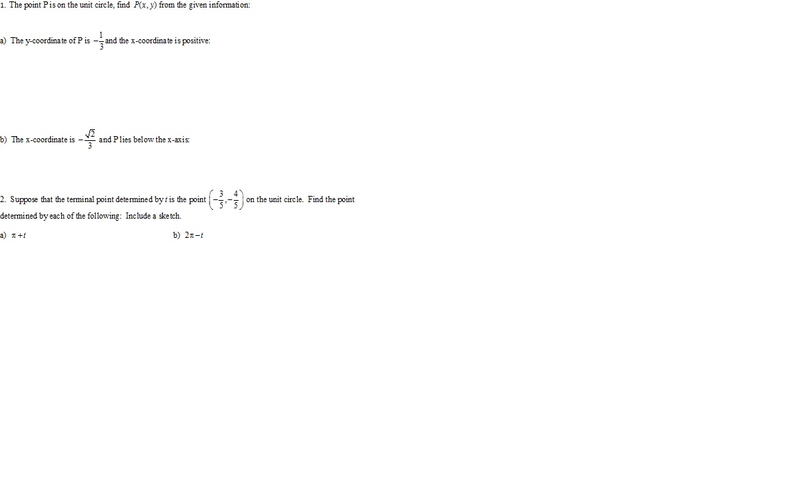 Solved 1. The point P is on the unit circle, find P(x, y) | Chegg.com