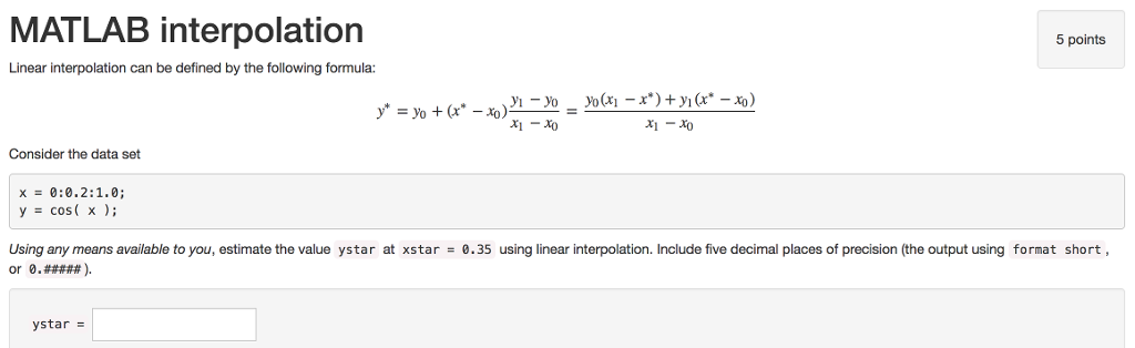 Solved Matlab Interpolation 5 Points Linear Interpolation 4001