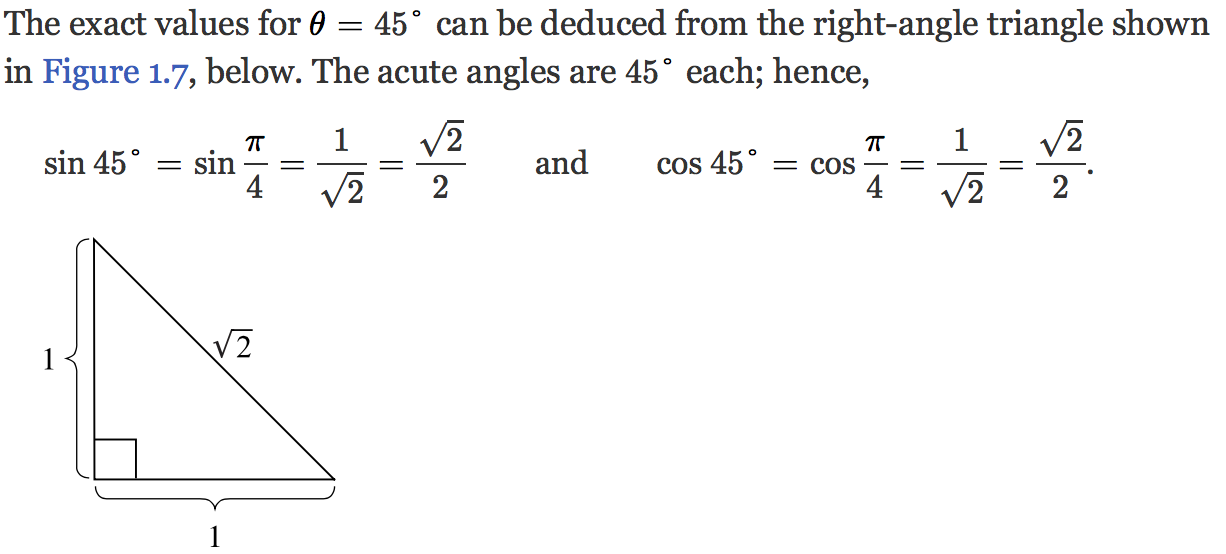 Solved The exact values for theta = 45 degree can be deduced | Chegg.com