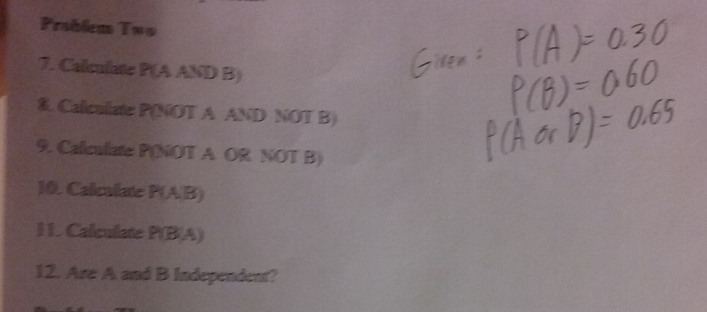 Solved Calculate P(A AND B) Calculate P(NOT A AND NOT B) | Chegg.com