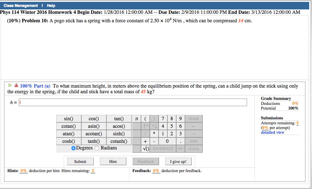 Solved A pogo stick has a spring with a force constant of