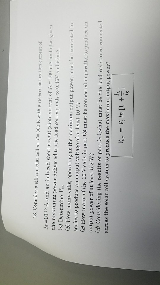 Solved 13. Consider a silicon solar cell at T= 300 K with a | Chegg.com