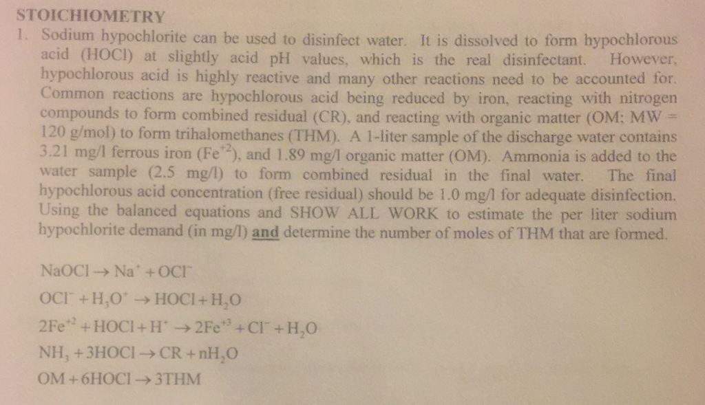 sodium-hypochlorite-can-be-used-to-disinfect-water-chegg