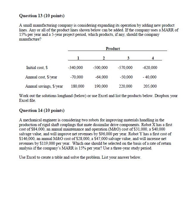 Solved Question 13 A small manufacturing company is | Chegg.com