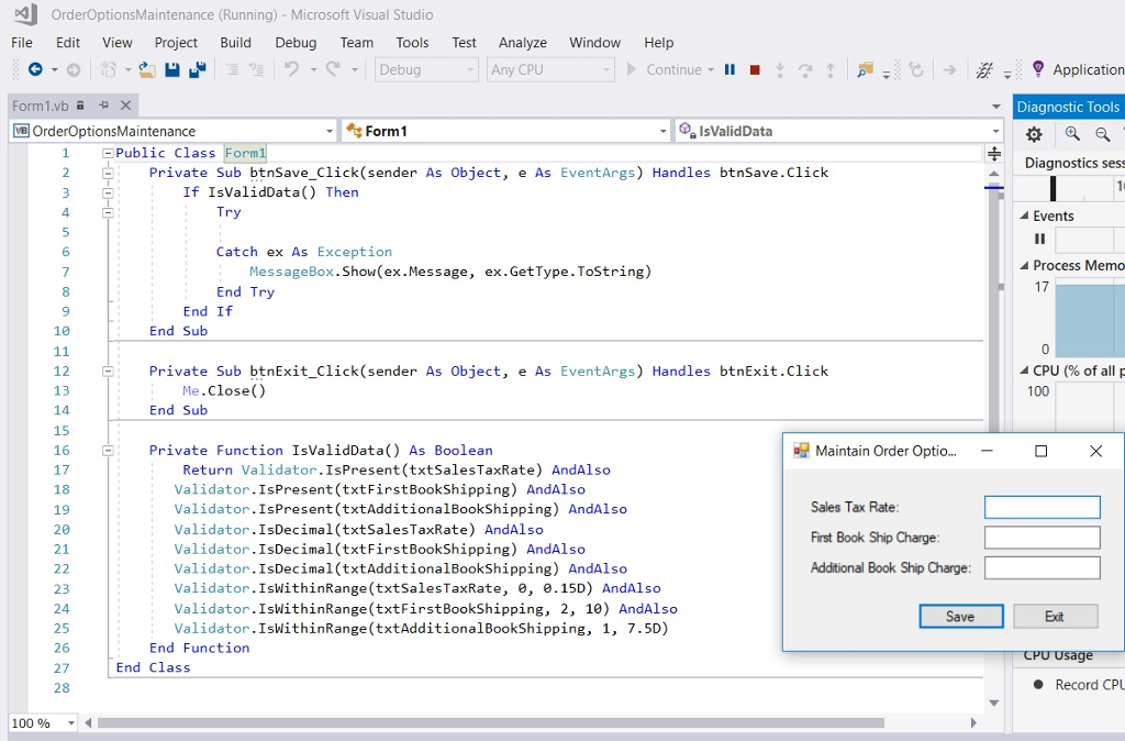 Solved OrderOptionsMaintenance (Running) Microsoft Visual | Chegg.com