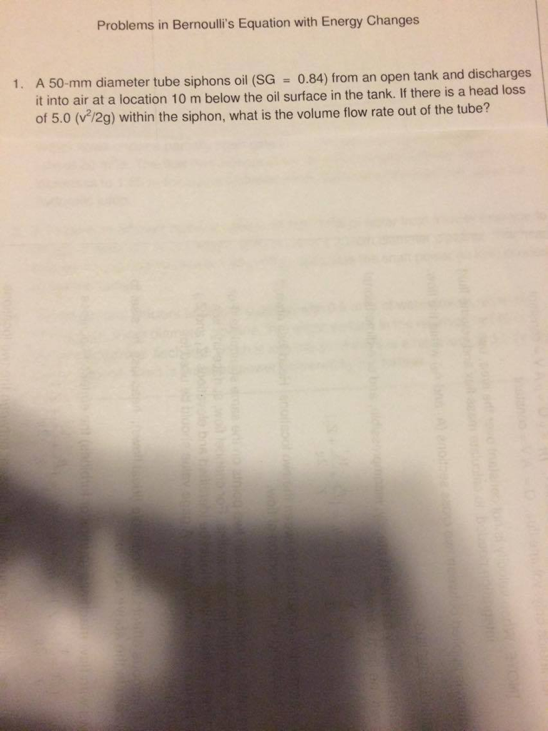 Solved A 50mm diameter tube siphons oil (SG = 0.84) from an