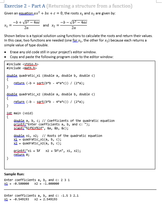 Solved Exercise 2 Part A (Returning a structure from a | Chegg.com