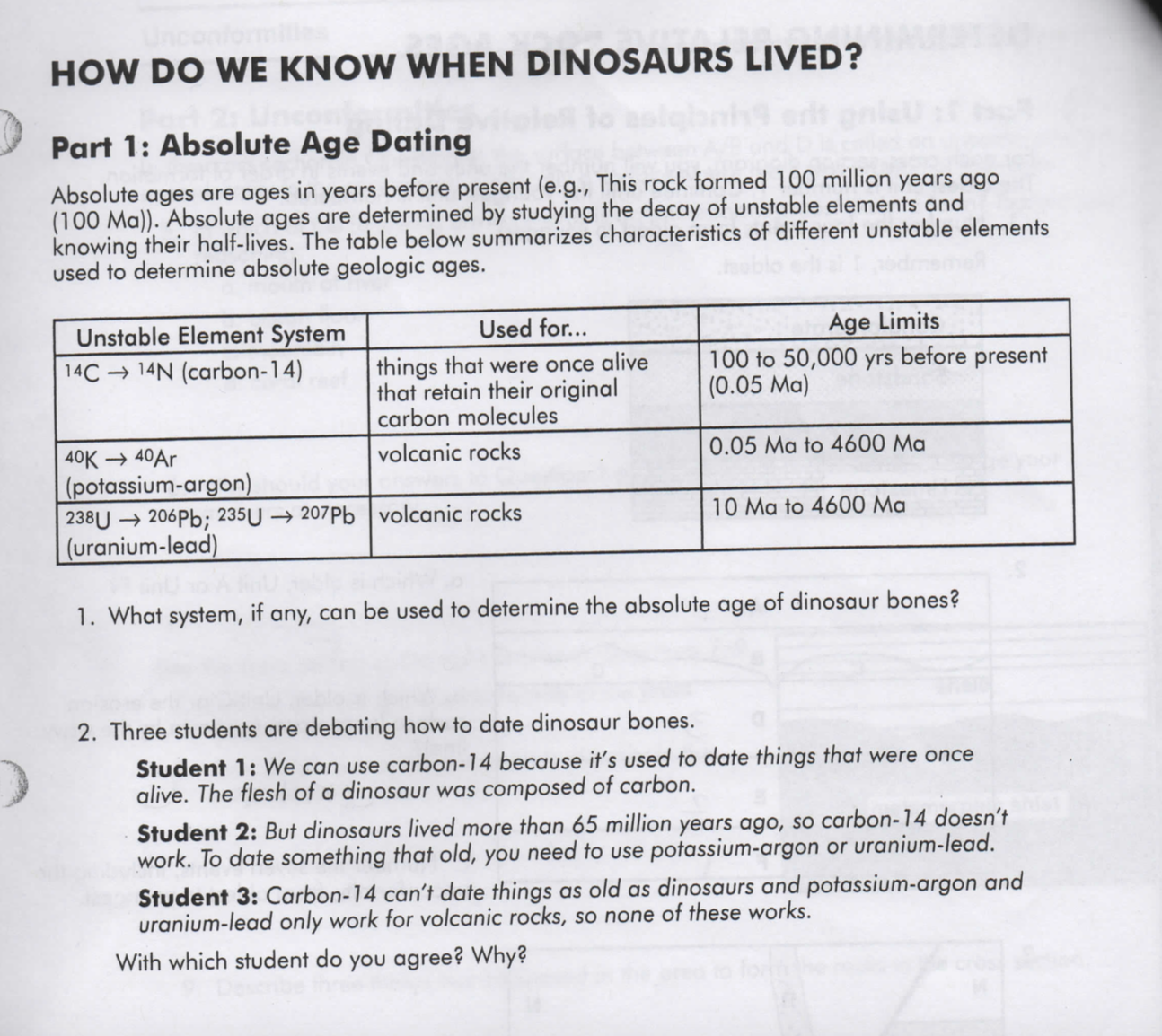 Solved GEOLOGY HELP Unconformities Worksheet (please ignore | Chegg.com