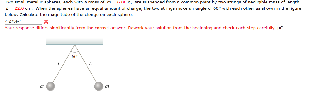 Solved Two small metallic spheres, each with a mass of m = | Chegg.com