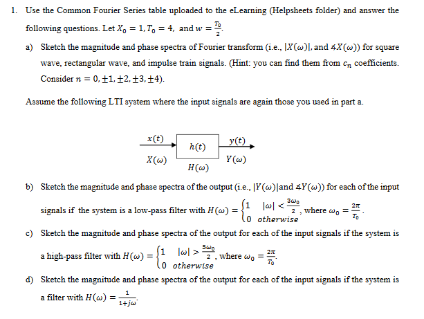 Solved 1. Use the Common Fourier Series table uploaded to | Chegg.com