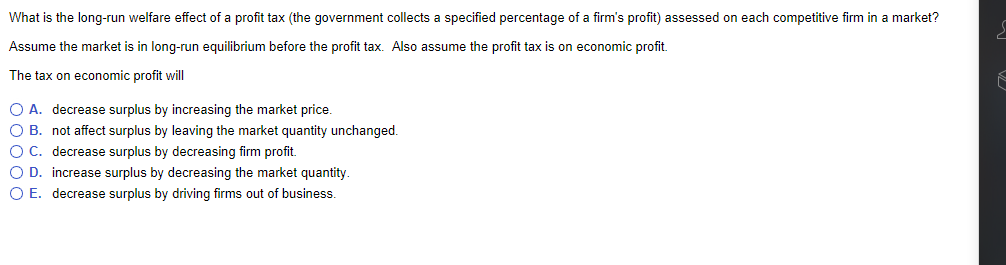 Solved What Is The Long-run Welfare Effect Of A Profit Tax 