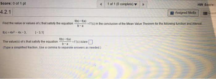 Solved Find the value or values of c that satisfy the | Chegg.com