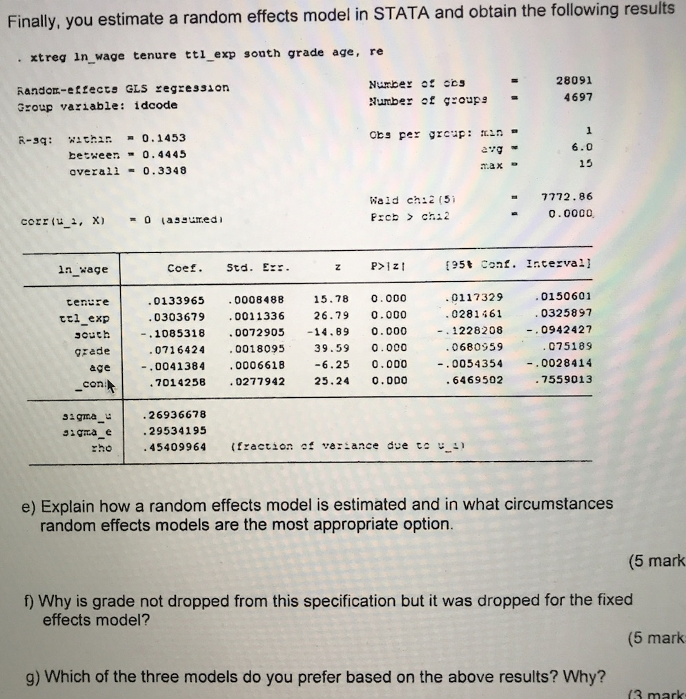 Finally, you estimate a random effects model in STATA