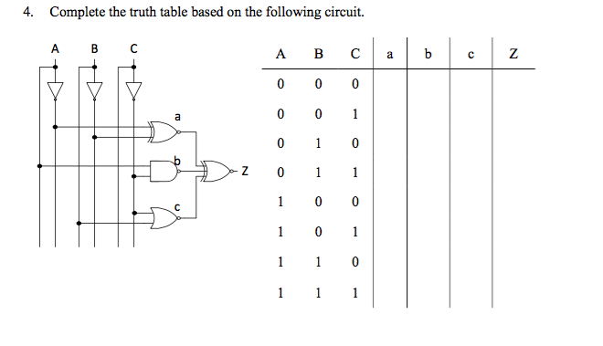 Solved 4. Complete the truth table based on the following | Chegg.com