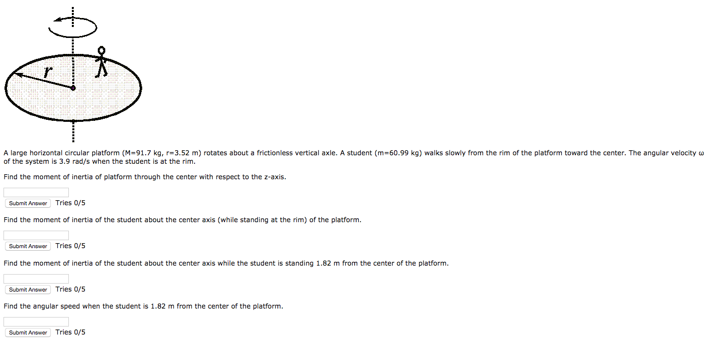 Solved A large horizontal circular platform (M=91.7 kg, | Chegg.com