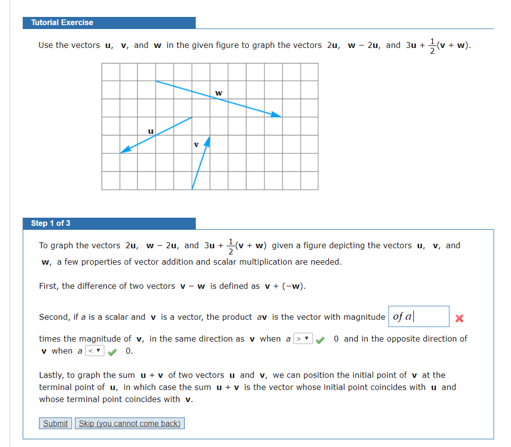 Solved Tutorial Exercise Use The Vectors U, V, And W In The | Chegg.com