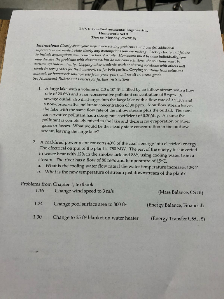 Solved ENVE 355 -Environmental Engineering Homework Set 3 | Chegg.com