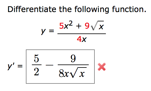 Solved Differentiate The Following Function Y 5x 2 9