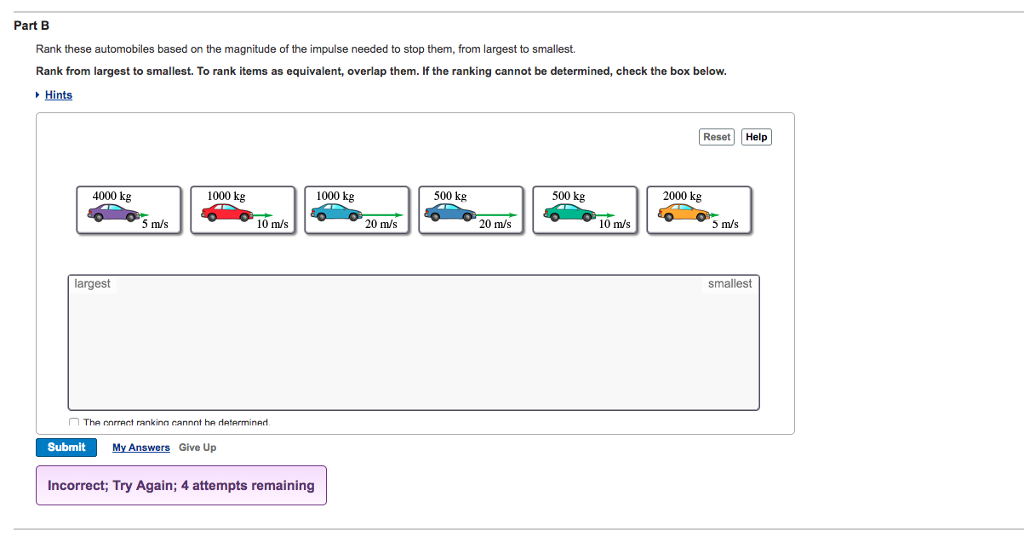 Solved Impulse and Momentum Ranking Task Six automobiles are | Chegg.com