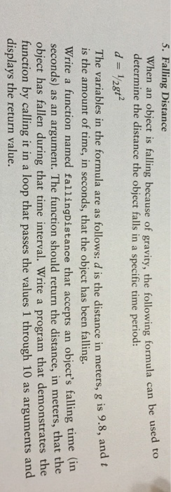 Solved 5. Falling Distance When an object is falling because | Chegg.com