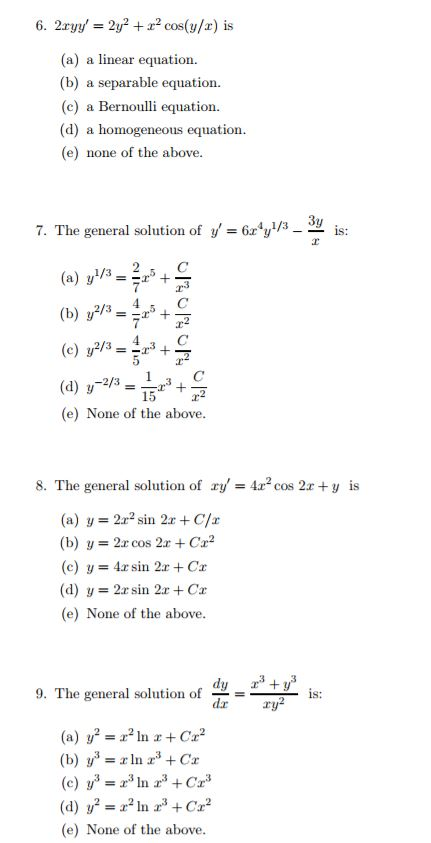 Solved 6, 2xyy, 2y2 + 2,2 cos(y/x) is (a) a linear equation. | Chegg.com