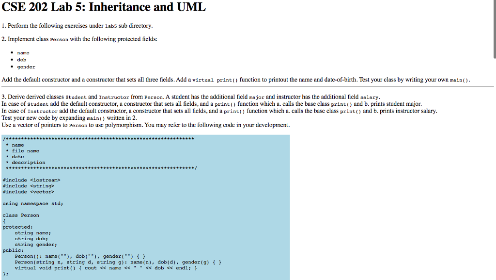 CSE 202 Lab 5 Inheritance and UMI 1. Perform the