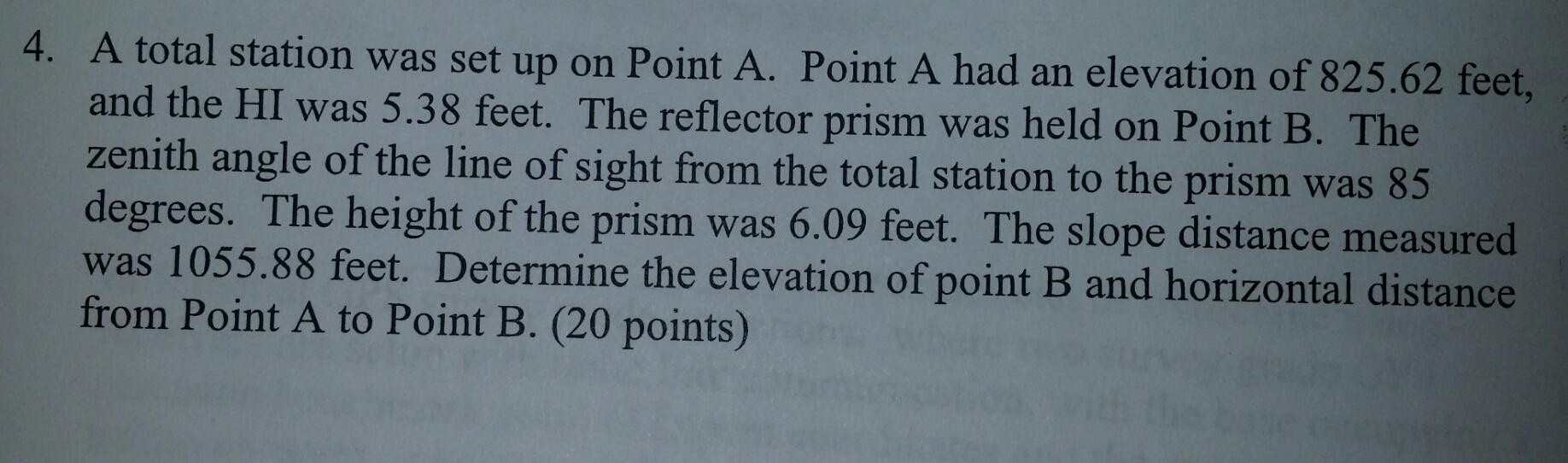 Solved A total station was set up on Point A. Point A had an | Chegg.com