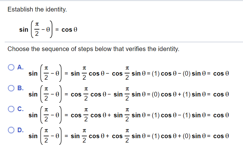 Solved Establish The Identity. Choose The Sequence Of Steps 