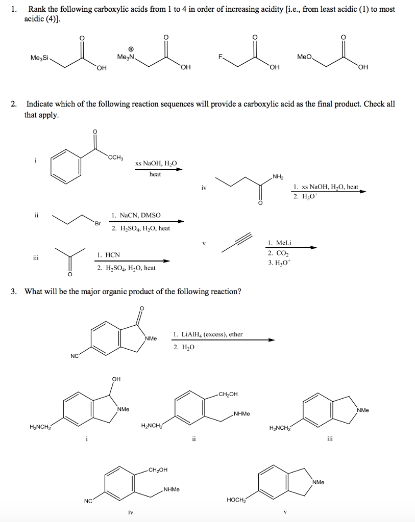 Solved Rank the following carboxylic acids from 1 to 4 in | Chegg.com