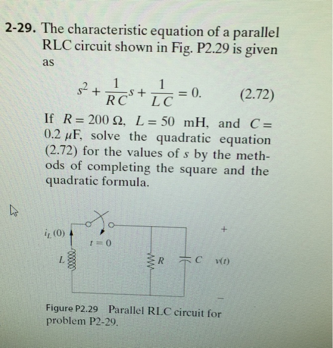 Solved The Characteristic Equation Of A Parallel RLC Circuit | Chegg.com