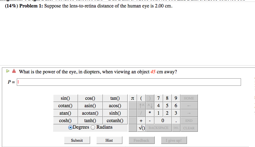 Solved (14%) Problem 1: Suppose the lens-to-retina distance | Chegg.com