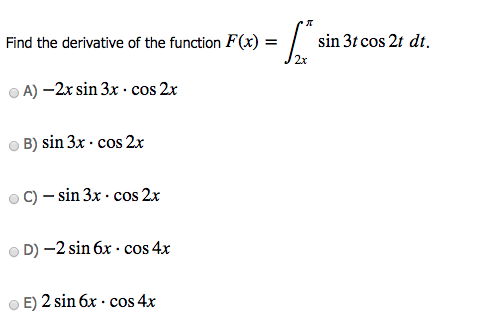 Solved Find the derivative of the function F(x) = integrate | Chegg.com