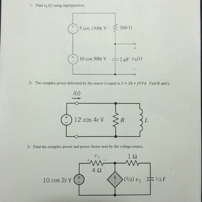 Solved Find V_x(t) Using Superposition, The Complex Power...