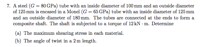 Solved A steel (G = 80 GPa) tube with an inside diameter of | Chegg.com