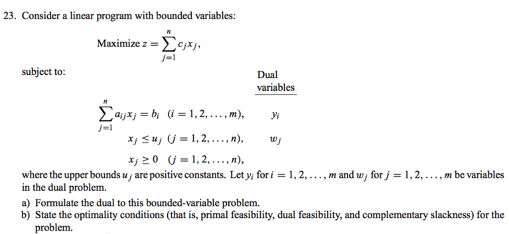 Solved 23. Consider a linear program with bounded variables | Chegg.com