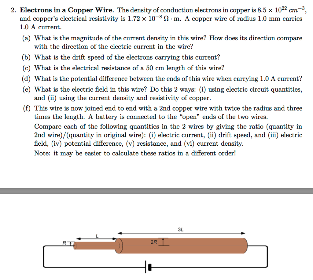 Solved Electrons in a Copper Wire. The density of conduction