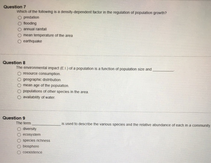 Solved Which Of The Following Is A Density dependent Factor Chegg
