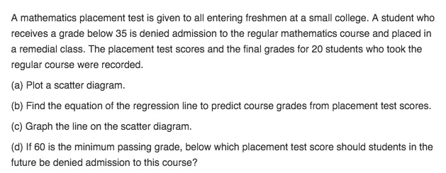 Solved A mathematics placement test is given to all entering | Chegg.com