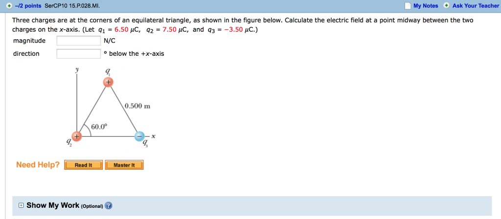 Solved Three charges are at the corners of an equilateral | Chegg.com