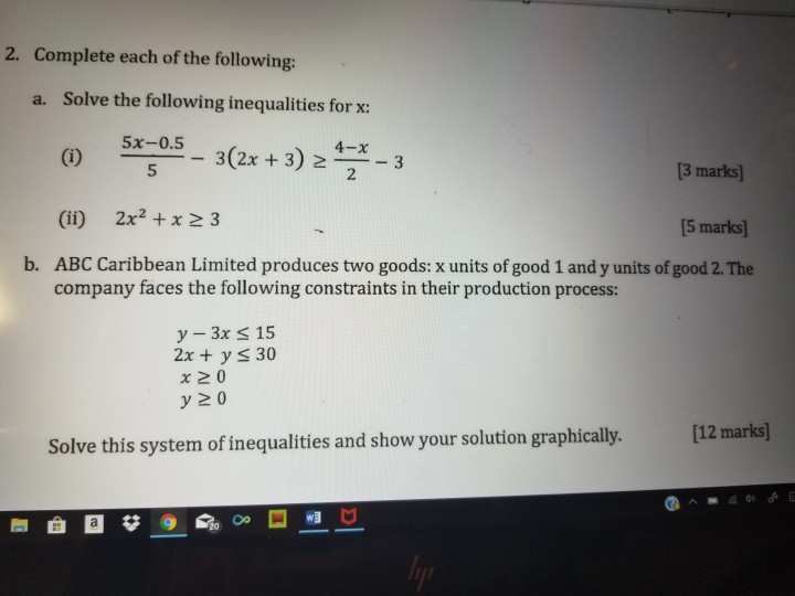 Solved 2. Complete each of the following: a. Solve the | Chegg.com